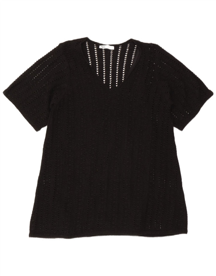 Zara Womens Oversized Blouse Top UK 10 Small Black Polyester