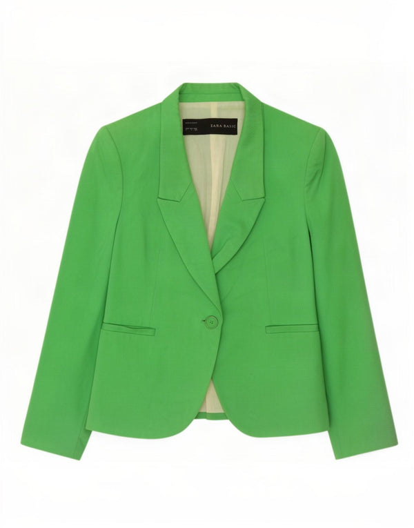 Zara Womens 1 Button Blazer Jacket UK 10 Small Green Cotton