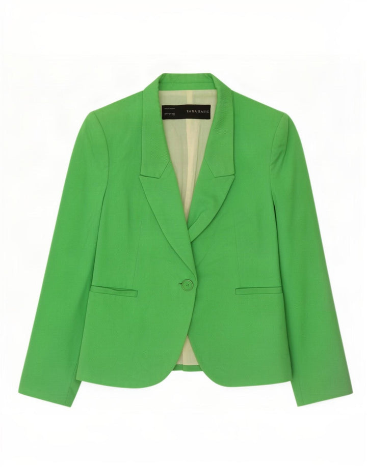 Blazer pentru femei Zara cu 1 nasture, UK 10, bumbac verde mic