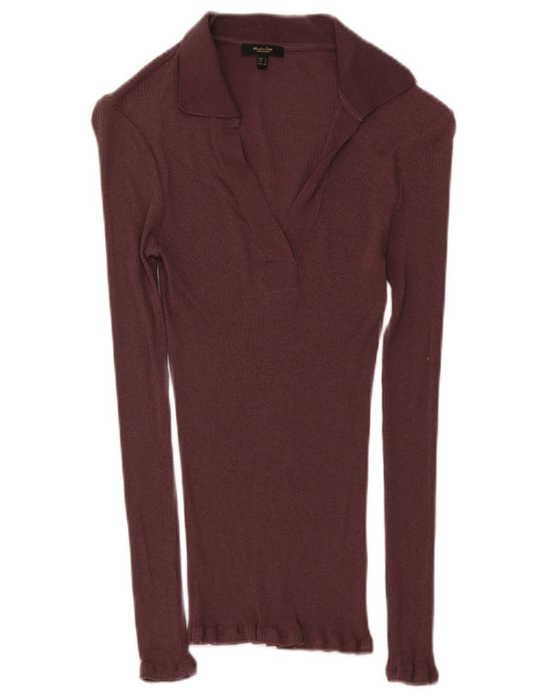 Cămașă polo cu mânecă lungă pentru femei Massimo Dutti UK 8 Mic Bordeaux