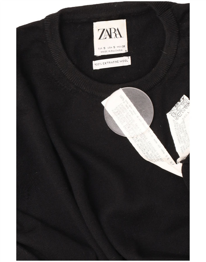 Pulover pentru bărbați Zara, cu gât crew, lână mică, neagră