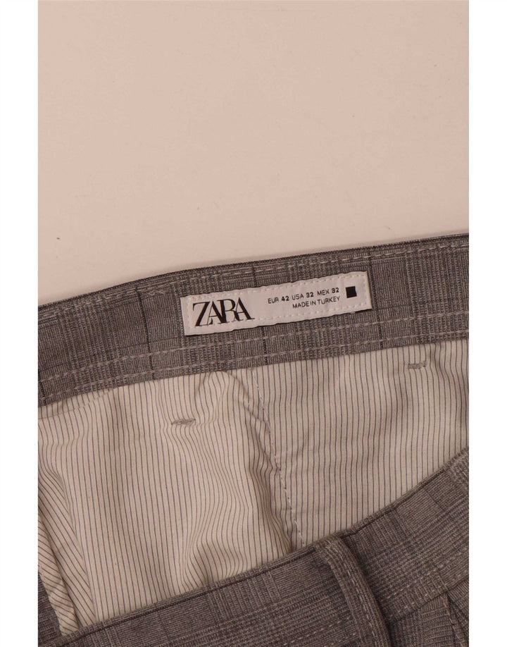 Pantaloni chino slim pentru bărbați Zara EU 42 Large W32 L30 Poliester cu carouri gri