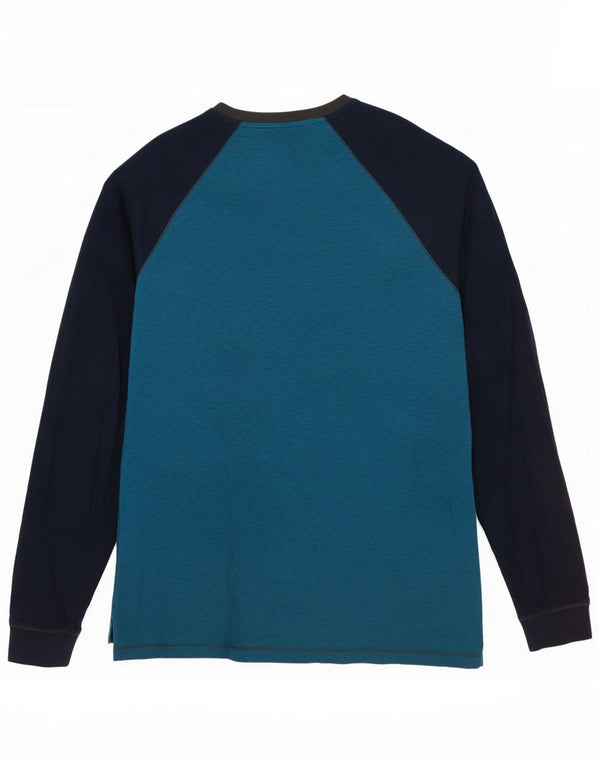 White Stuff Mens Top Long Sleeve Large Blue Colourblock Cotton