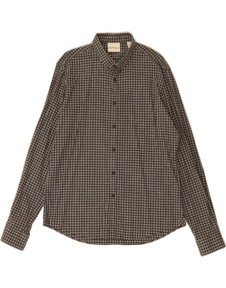 DKNY Mens Flannel Shirt XL Grey Gingham Cotton Vintage Dkny and Second-Hand Dkny from Messina Hembry 