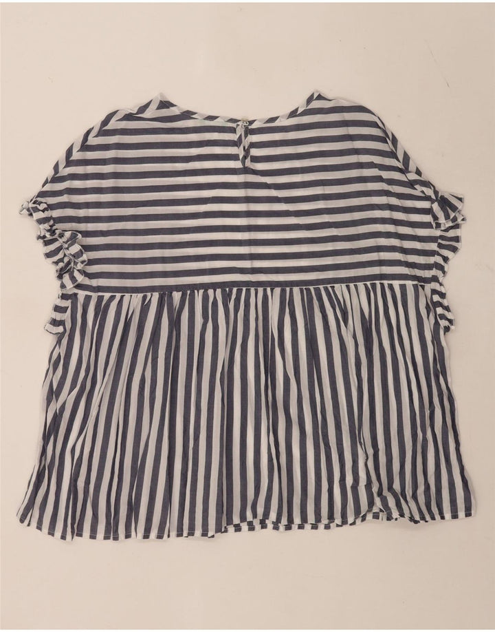Bluză supradimensionată pentru femei Benetton UK 16 Lyocell mare cu dungi albastre