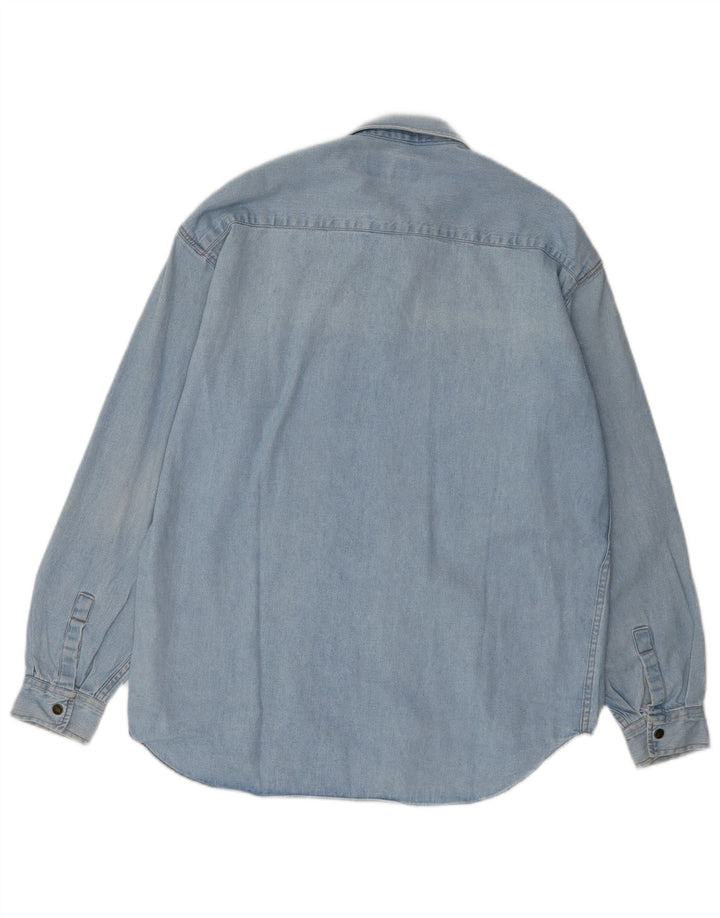 Cămașă de denim vintage pentru bărbați, bumbac albastru mediu