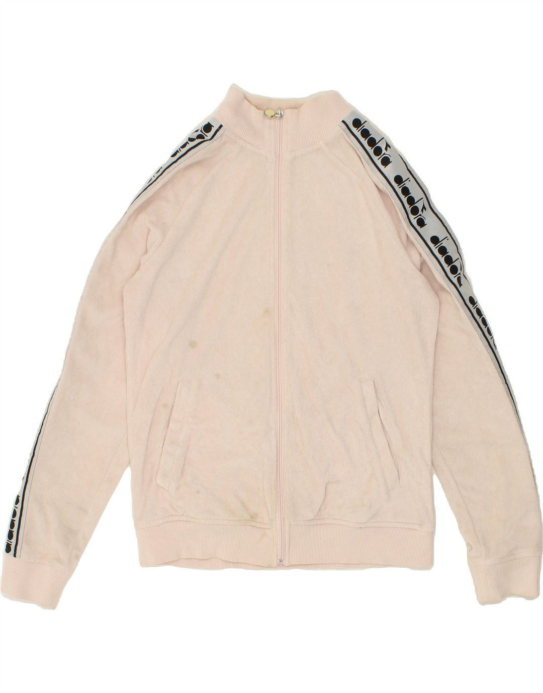 DIADORA Womens Graphic Tracksuit Top Jacket UK 14 Medium Pink Colourblock Vintage Diadora and Second-Hand Diadora from Messina Hembry 