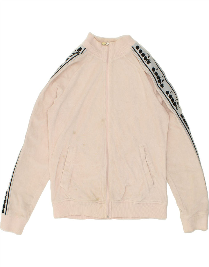 DIADORA Womens Graphic Tracksuit Top Jacket UK 14 Medium Pink Colourblock Vintage Diadora and Second-Hand Diadora from Messina Hembry 