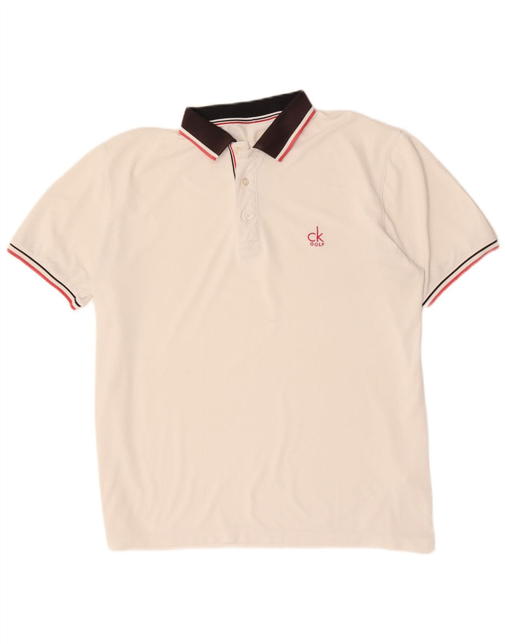 CALVIN KLEIN Polo de golf pentru bărbați, mare, alb, din poliester