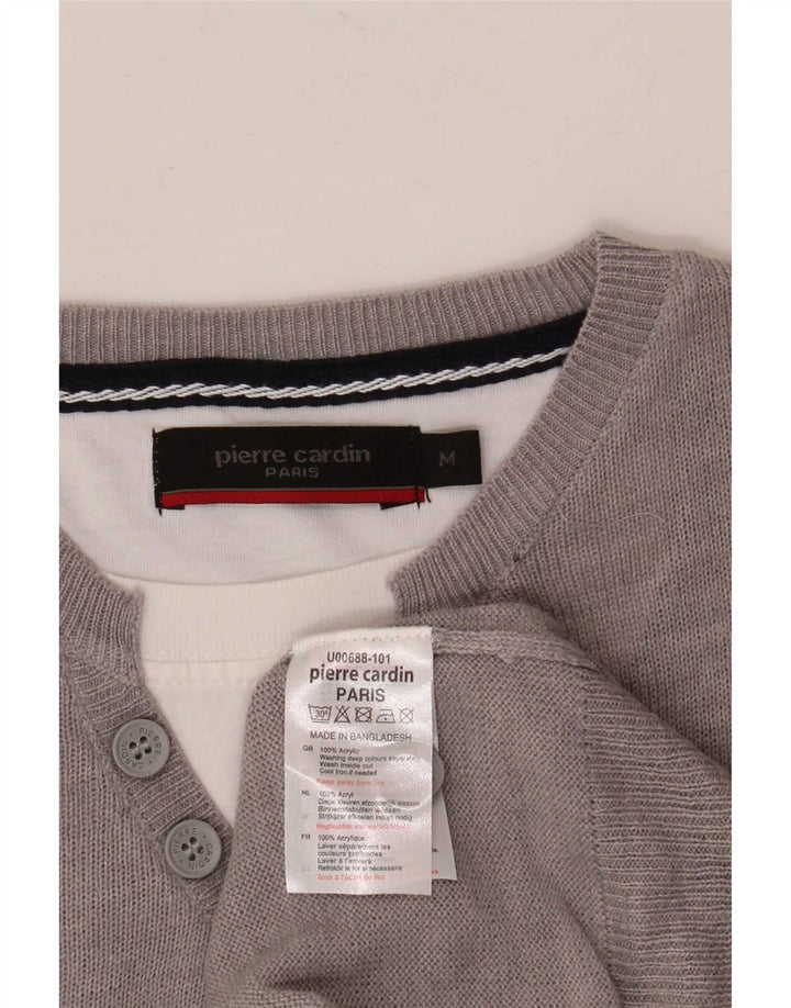 Pulover pentru bărbați Pierre Cardin cu gât roșu, gri mediu acrilic