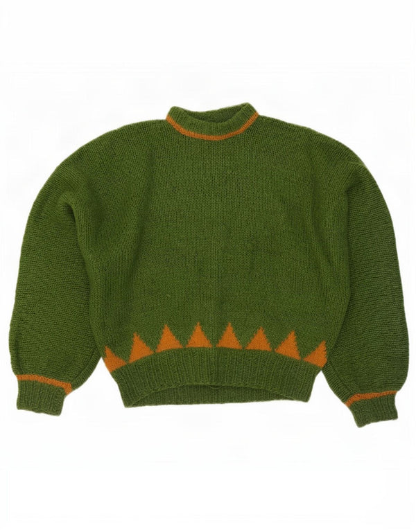 Pulover vintage cu gât țestoasă pentru femei UK 14 mare verde geometric