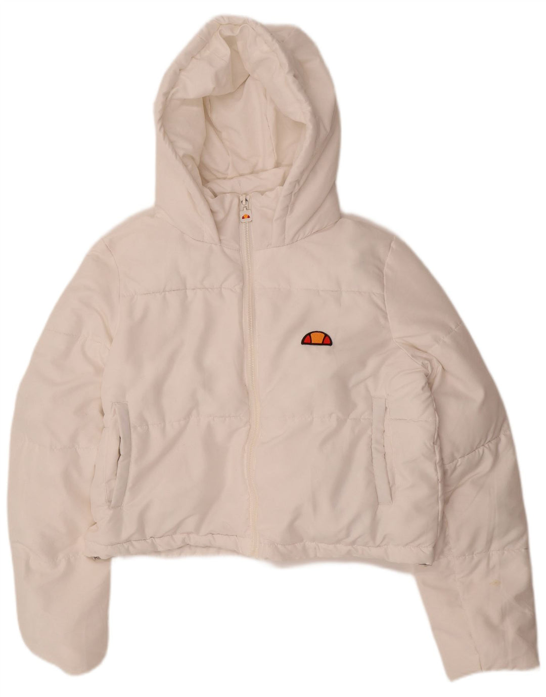 ELLESSE Womens Hooded Crop Padded Jacket UK 14 Large White Polyester
