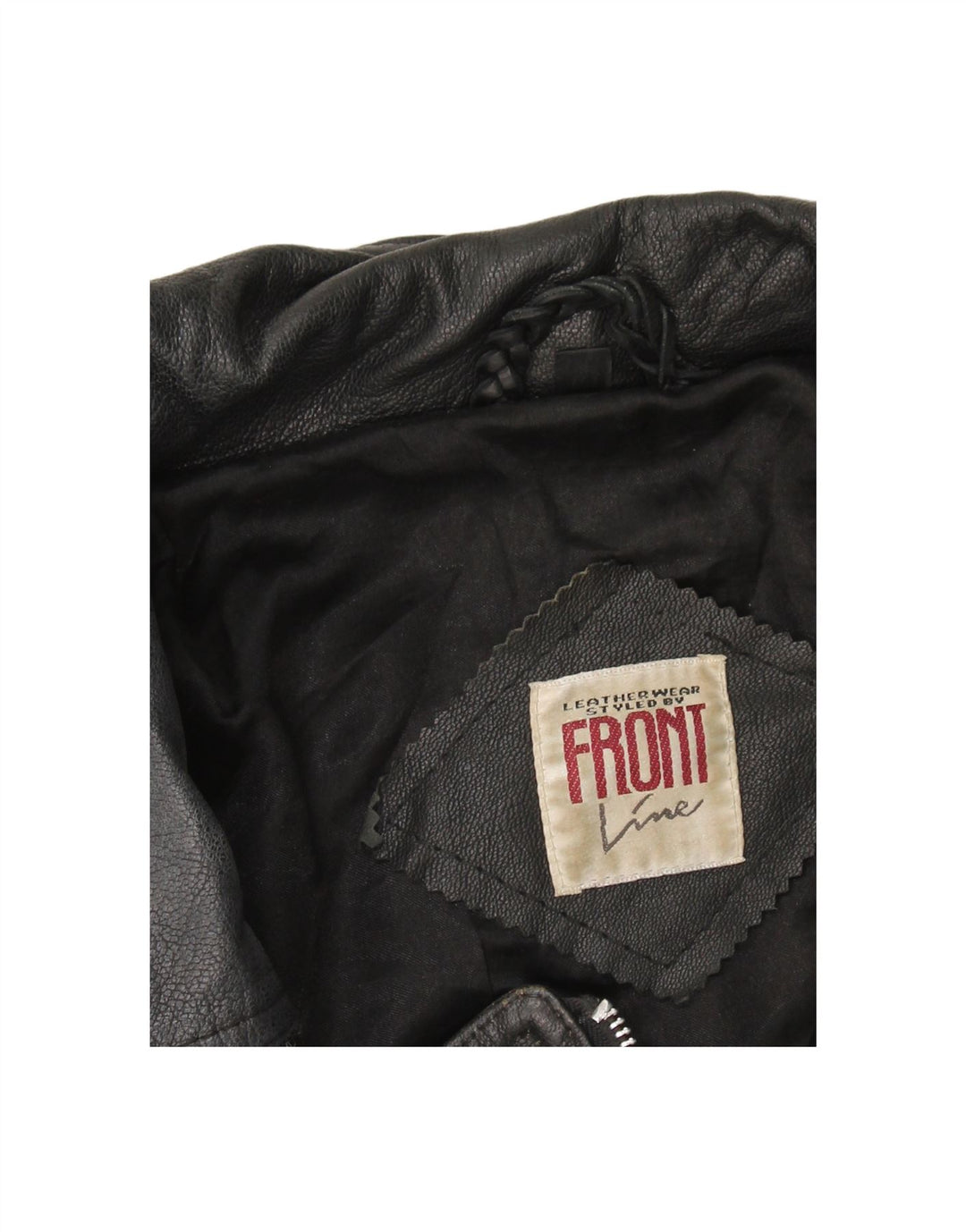 FRONT LINE Womens Leather Biker Jacket UK 14 Medium Black Leather Vintage Front Line and Second-Hand Front Line from Messina Hembry 