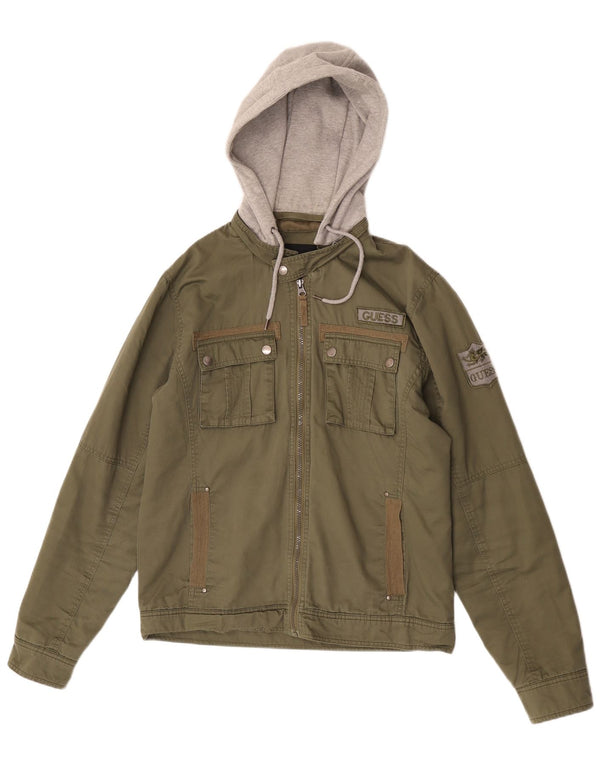 Jachetă cu glugă cu glugă Guess pentru bărbați UK 38 Medium Khaki Colorblock