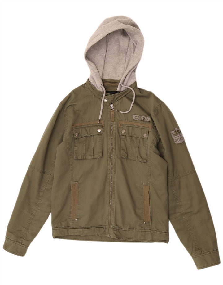 Jachetă cu glugă cu glugă Guess pentru bărbați UK 38 Medium Khaki Colorblock