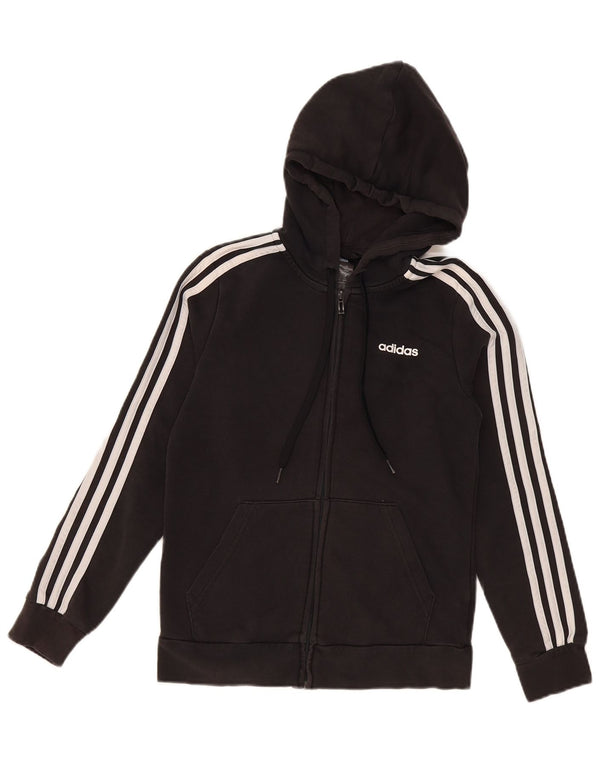 Adidas Womens Zip Hoodie Sweater UK 8/10 Small Black Cotton