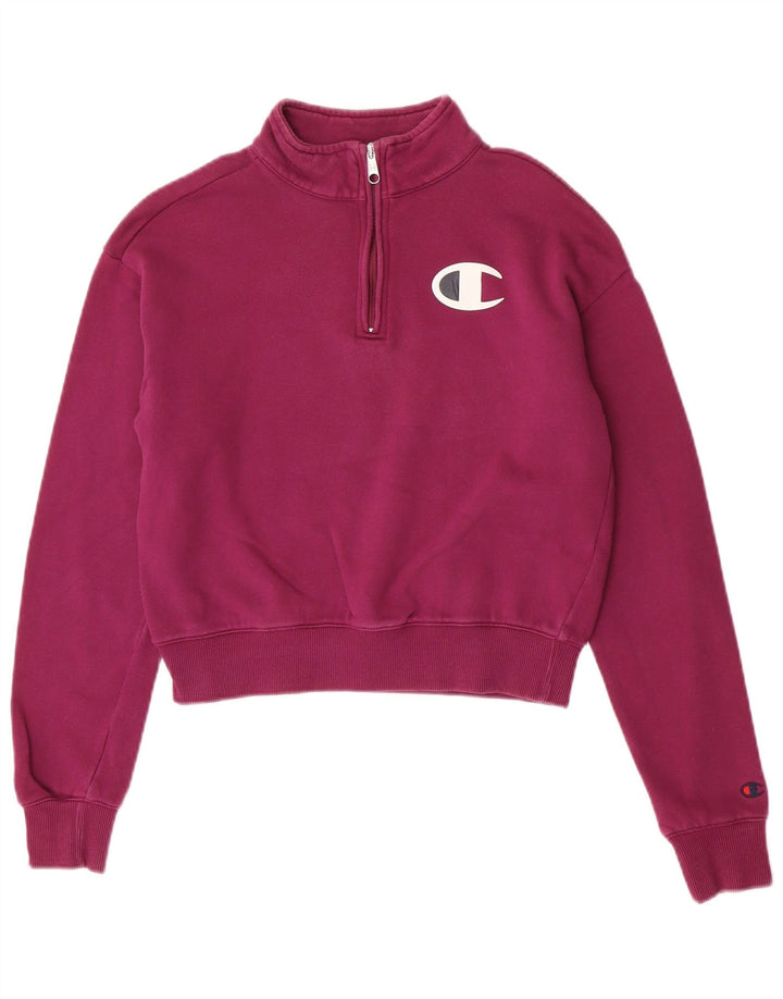 Pulover pentru femei Champion, cu grafic, cu fermoar, cu gât, UK 10 Mic violet