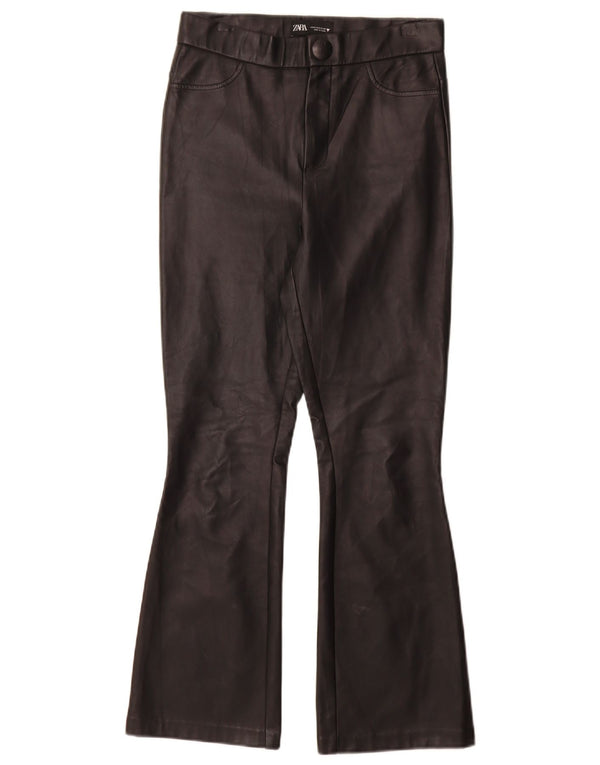 Pantaloni din piele artificială evazată pentru femei Zara Mici L26 L28 Negri