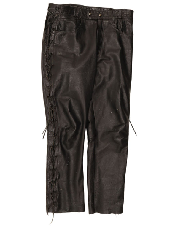 Vintage Mens Leather Trousers W36 L31 Black Leather