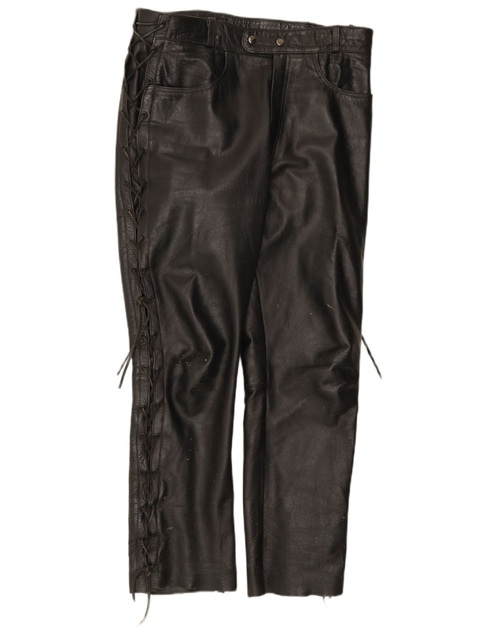 Pantaloni din piele vintage pentru bărbați W36 L31 din piele neagră