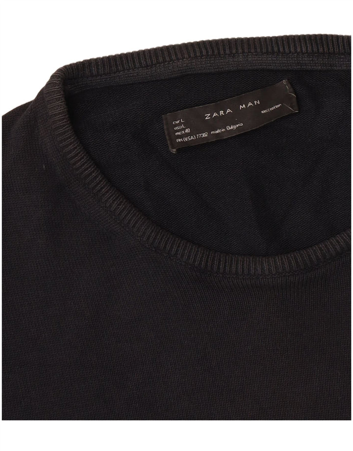 Pulover pentru bărbați Zara, cu gât crew, mare, negru