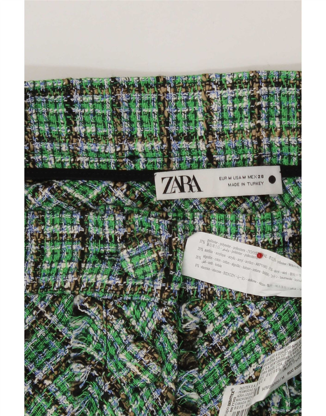 Fustă în formă de A cu talie înaltă Zara, pentru femei, L28, poliester cu carouri verzi