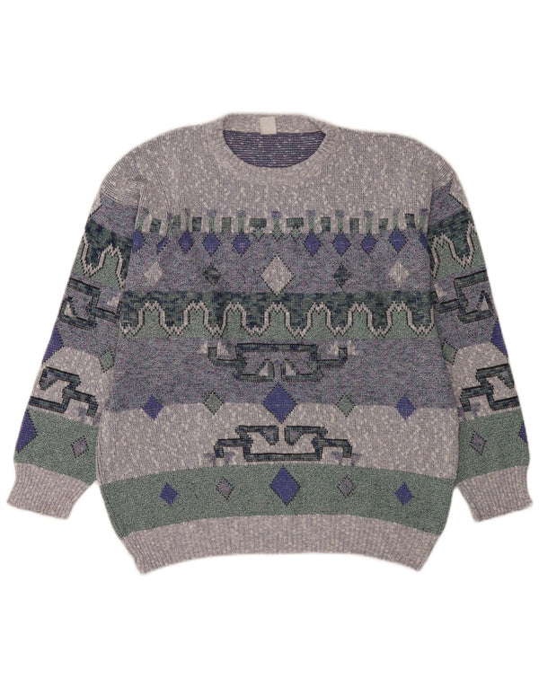 Pulover vintage pentru bărbați cu gâtul turnat, mare, albastru, geometric