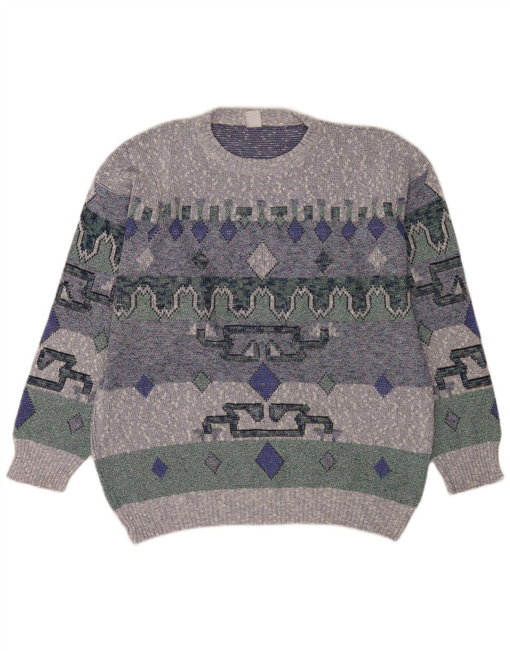 Pulover vintage pentru bărbați cu gâtul turnat, mare, albastru, geometric