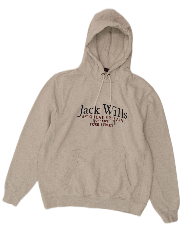 Pulover Jack Wills pentru bărbați cu capota cu grafică, mare, gri bumbac