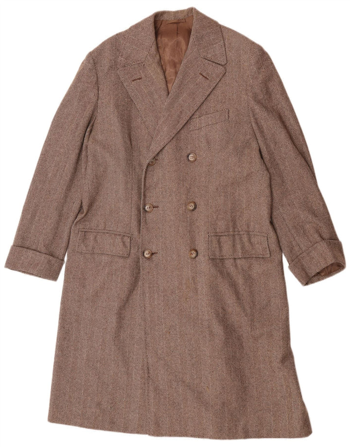 Palton dublu pentru femei vintage UK 40 mare maro Herringbone