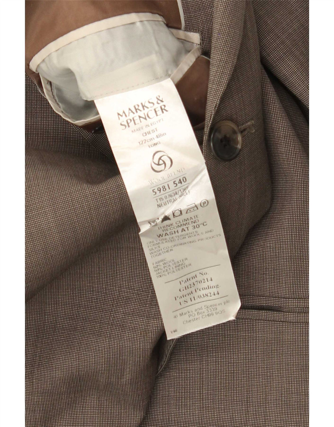 Jachetă pentru bărbați Marks & Spencer, cu 3 nasturi, UK 48 2XL Lână bej