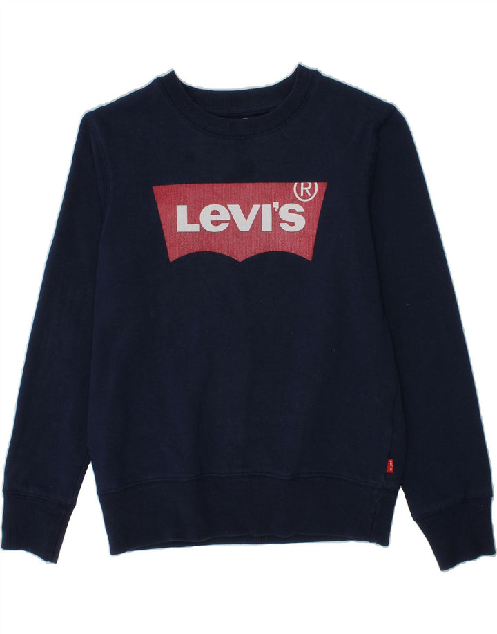 LEVI'S Boys Graphic Sweatshirt Jumper 9-10 Years Navy Blue Cotton Vintage Levi's and Second-Hand Levi's from Messina Hembry 