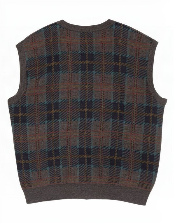 Cardigan Vintage fără mâneci pentru bărbați IT 54 XL Lână cu carouri gri