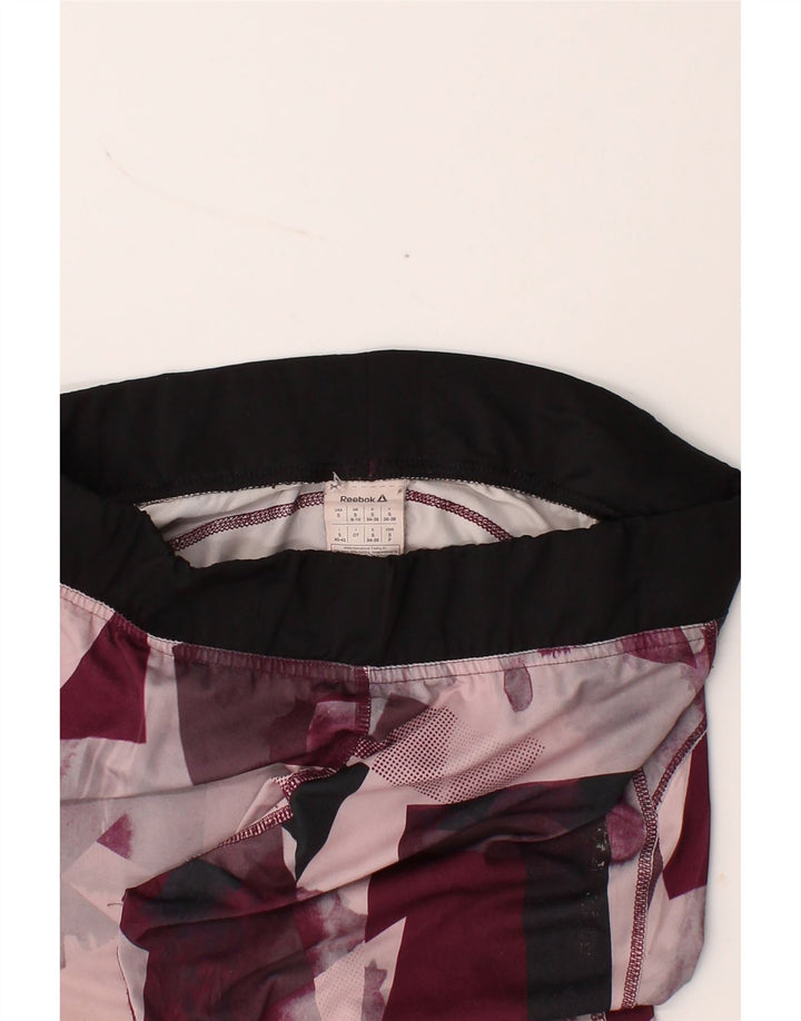 REEBOK Womens Capri Leggings UK 8/10 Small  Burgundy Geometric Polyester Vintage Reebok and Second-Hand Reebok from Messina Hembry 