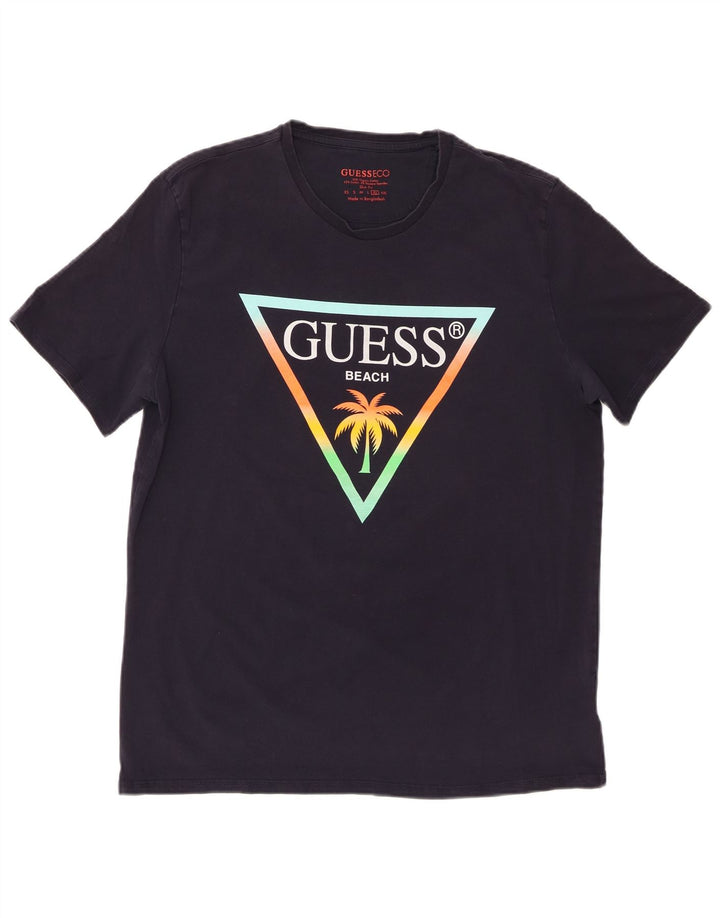 Tricou grafic Guess Slim Fit Top XL Bumbac bleumarin