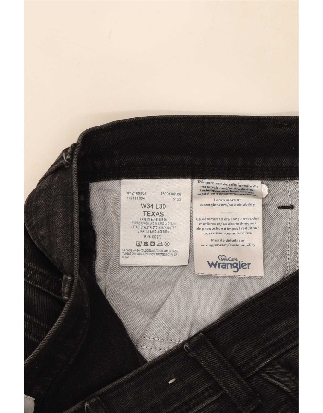 Blugi drepte pentru bărbați Wrangler Texas W34 L30 bumbac negru