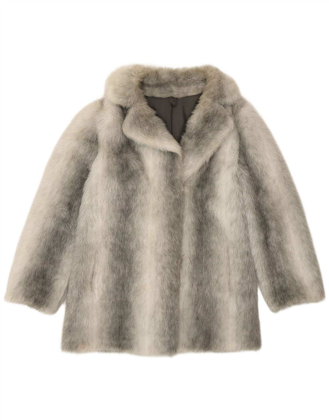 Pardesiu de blană artificială pentru femei VINTAGE UK 12 Modacric cu dungi argintii medii