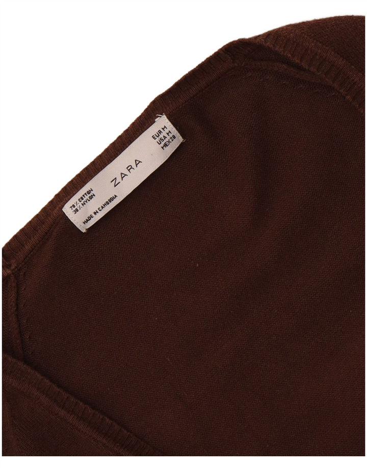 Pulover cardigan pentru femei Zara UK 12, bumbac maro mediu