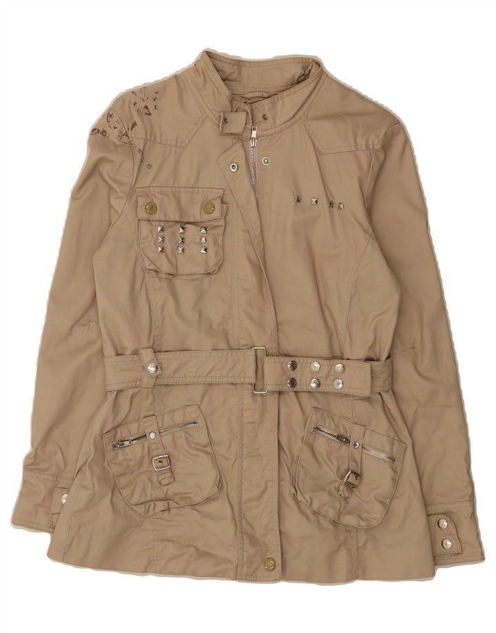 MORGAN Womens Military Jacket IT 42 Medium Beige Cotton Vintage Morgan and Second-Hand Morgan from Messina Hembry 