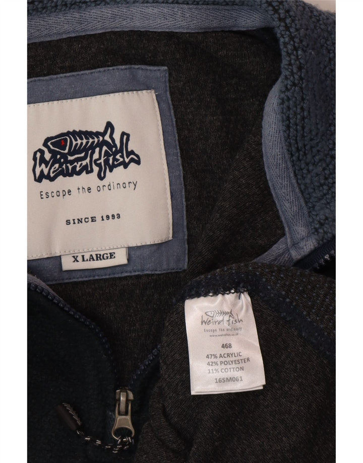 WEIRD FISH Hanorac pentru bărbați, cu fermoar, cu decolteu, XL, bleumarin, color block