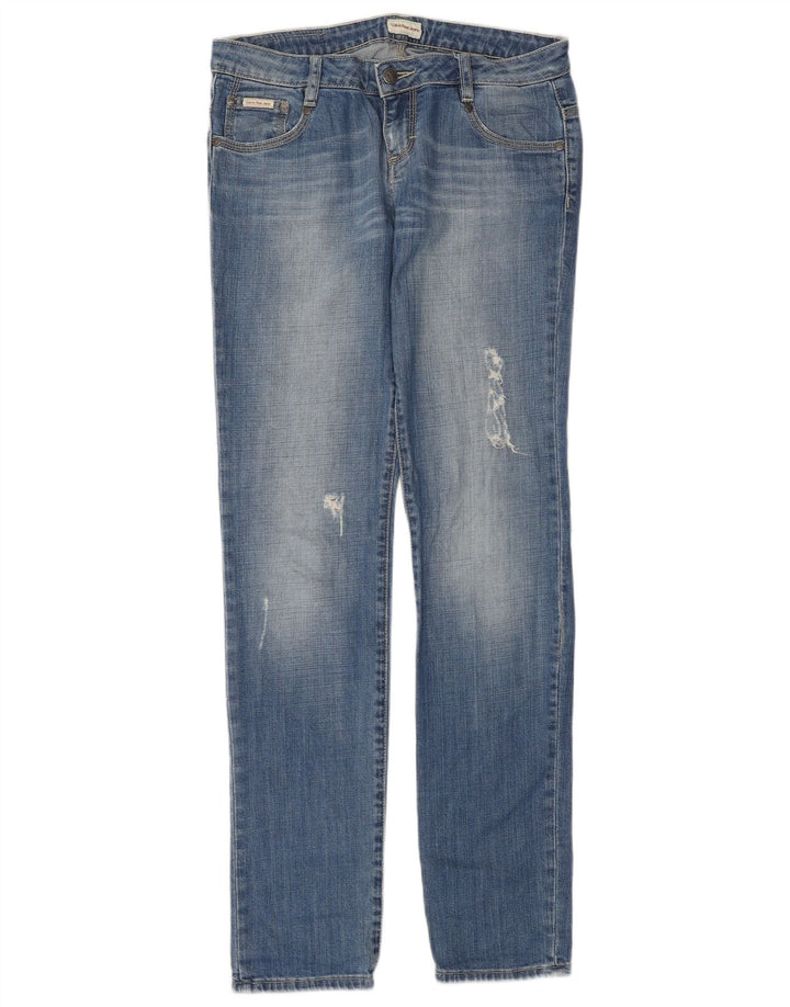 CALVIN KLEIN Womens Distressed Slim Jeans W29 L35 Blue Cotton