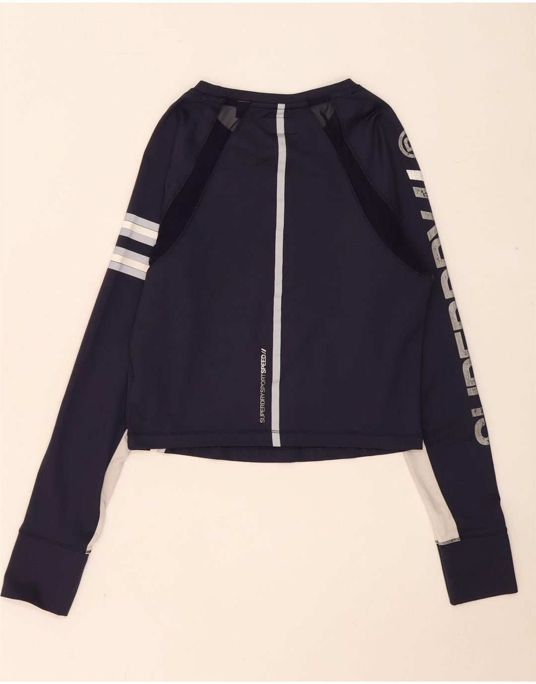 Top grafic Superdry pentru femei cu mânecă lungă UK 12 Medium Bleumarin Colorblock