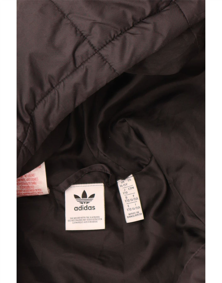 Jachetă căptușită cu glugă grafică Adidas pentru băieți 14-15 ani, poliester negru