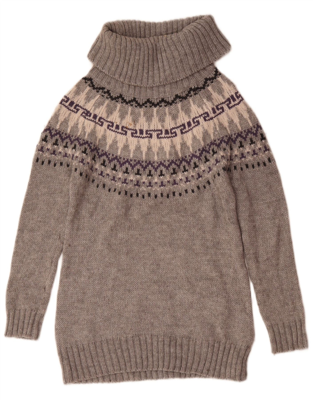 Pulover pentru femei Marks & Spencer cu gât rulat, UK 12 Medium Gri Fair Isle