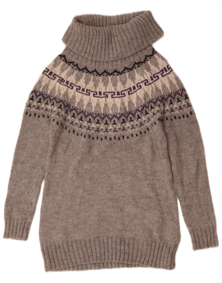 Pulover pentru femei Marks & Spencer cu gât rulat, UK 12 Medium Gri Fair Isle