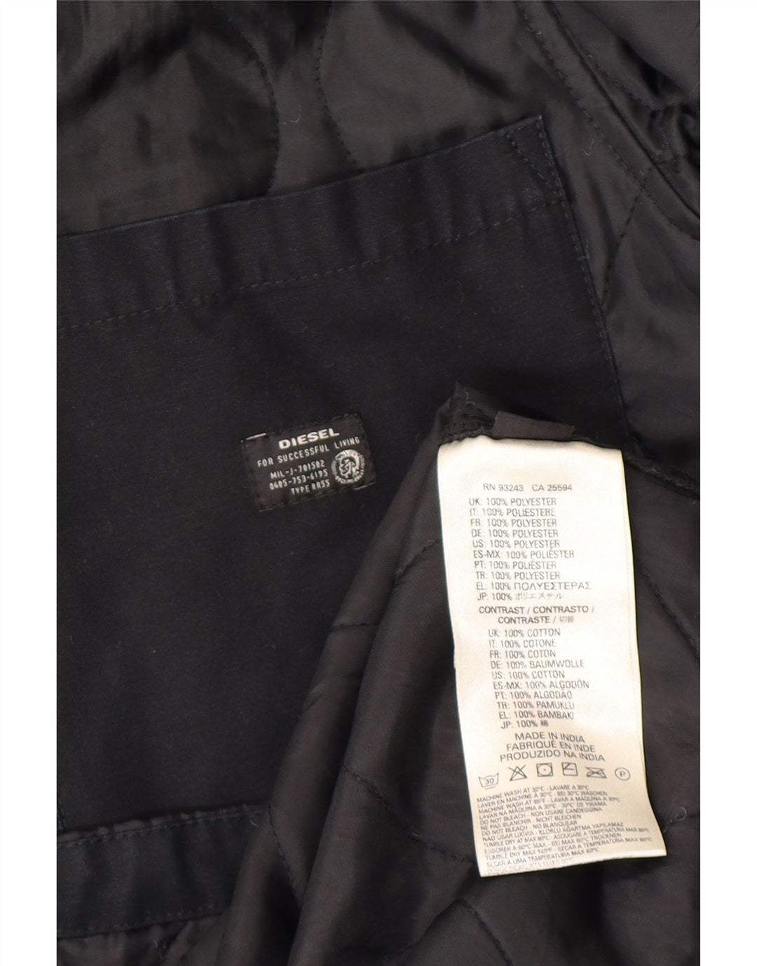 DIESEL Jachetă matlasată pentru bărbați UK 38 Poliester mediu negru