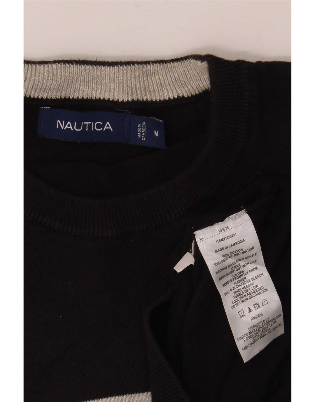 Pulover Nautica pentru bărbați, cu gât crew, bumbac cu dungi negre medii