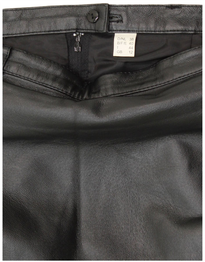 Fusta creion din piele vintage pentru femei UK 12 Medium W28 Piele neagră