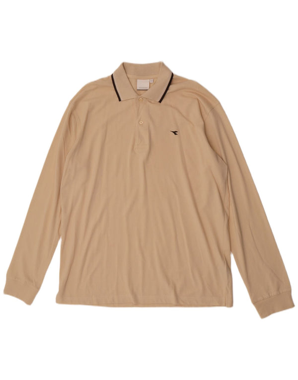 Tricou polo cu mânecă lungă Diadora pentru bărbați, bumbac bej 2XL