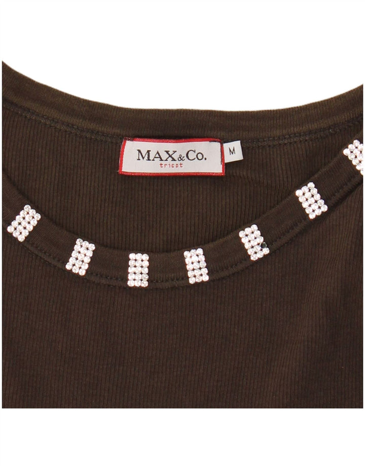 Max & Co. Tricot Crop Vest Top pentru femei UK 12 Maro Mediu